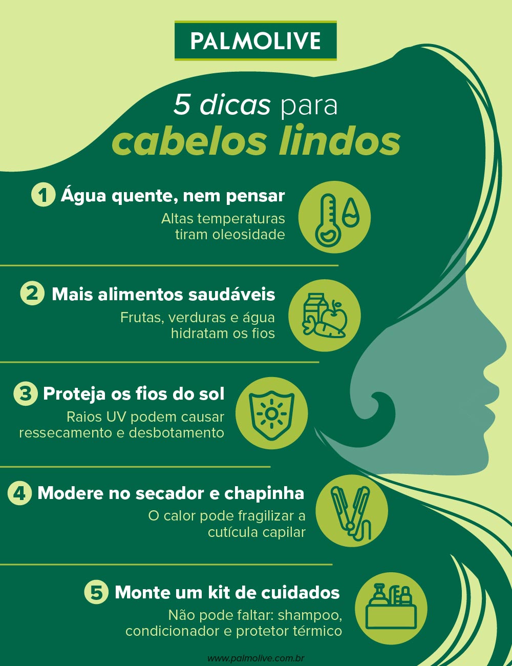 Infográfico sobre dicas para cabelos lindos