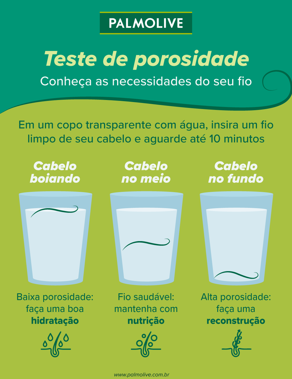 infográfico sobre como fazer teste de porosidade no cabelo